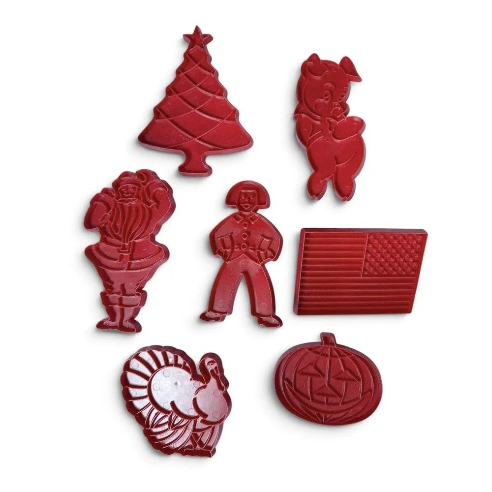 Vintage Tupperware Cookie Cutters Set of 7 Red Holiday Shapes Made in USA